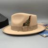 2023 Sombrero Fedora de Lana Sintética para Hombre Mujer Ala Ancha Accesorios de Lazo Pluma Otoño Invierno Caballero Sombrero Panamá Jazz