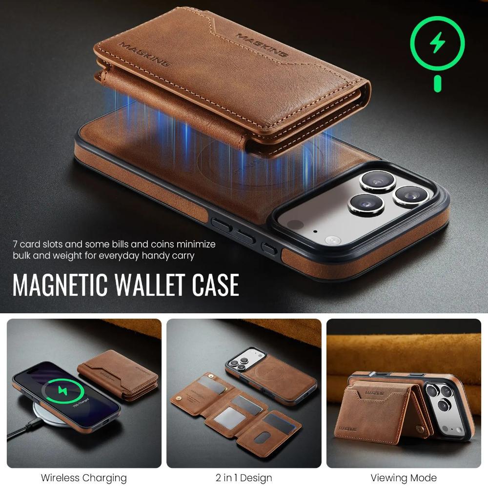 Luxury Leather Phone Case for iPhone 17 Pro Max Air 16e 16 Plus 15 14 13 12 Magnetic Attraction Detachable Card Holder Wallet