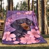 1pc Dachshund Floral Print Outdoor Flannel Blanket , Machine Washable Perfect Gift for Birthday , Holiday Travel Accessory , Durable Material