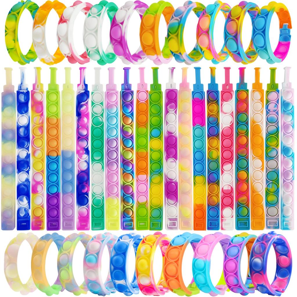 12/24/36Pcs Pop Bracelet Fidget Toy, Wearable Fidget Bracelets Push Poping Bubble Sensory Toys Stress Relief Finger Press