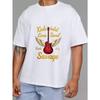 White T-Shirt with Guitar and Wings Print Kinda Sweet Kinda Savage Text for Music Lovers Casual Wear