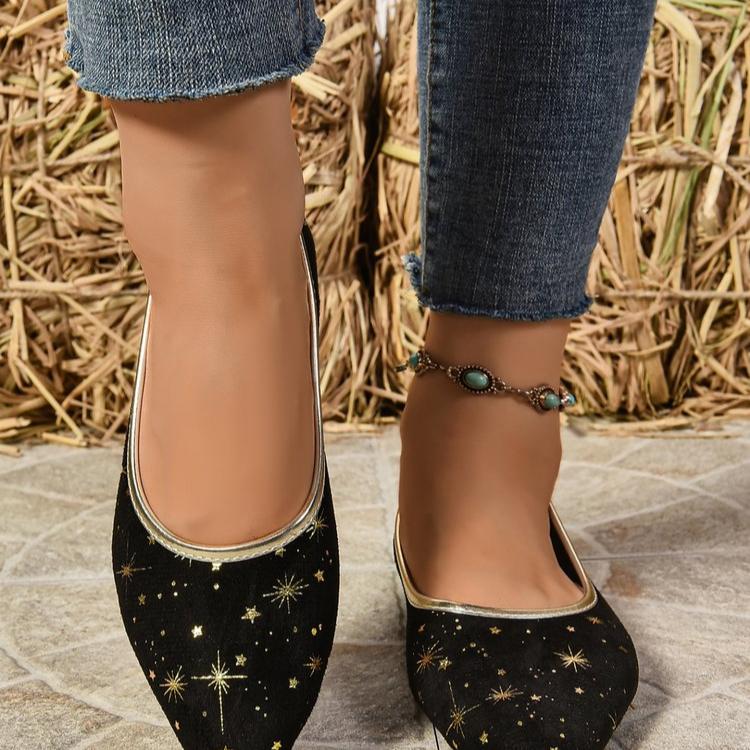 Summer New Single-shoe Women's Pointed Head Shallow Mouth Glitter Cloth Soft Sole Anti-slip Wear-resistant Flat Shoes