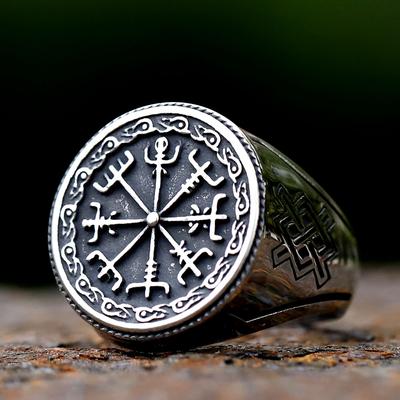 Pánský prsten Viking Vegvisir z nerezové oceli 316L pro muže Amulet Skandinávské šperky doprava zdarma