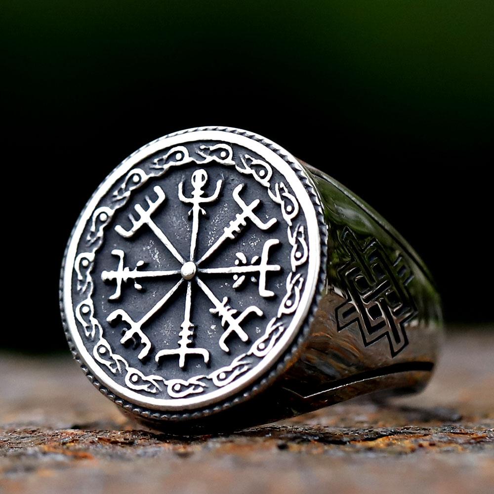 2023 Men's 316L stainless steel Viking Vegvisir Ring For Men  Amulet Scandinavn Jewelry free shipping
