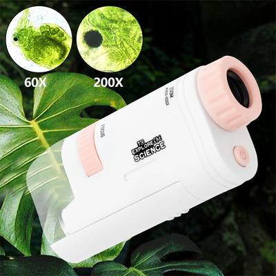 Microscope Portable 60-200X Microscope de Poche Lentille Optique Outil d'Observation Scientifique LED Petit Scientifique Microscope Jouets