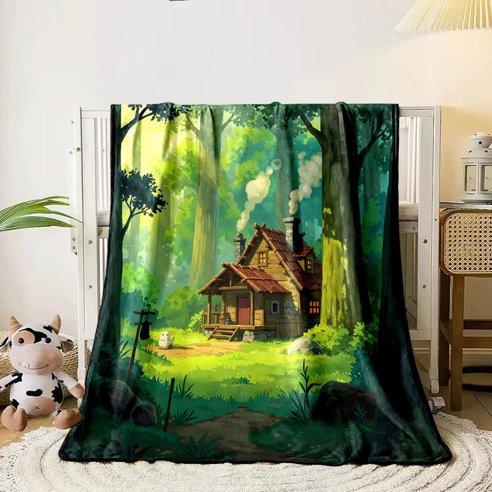 Cozy Cabin In Enchanted Forest Scene Print Blanket Soft and Cozy Perfect for the Living Room Bed Sofa or a Nap,gift