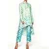 Summer new sunset seascape floral print irregular lapel long-sleeved shirt nine-point pants women's casual suit