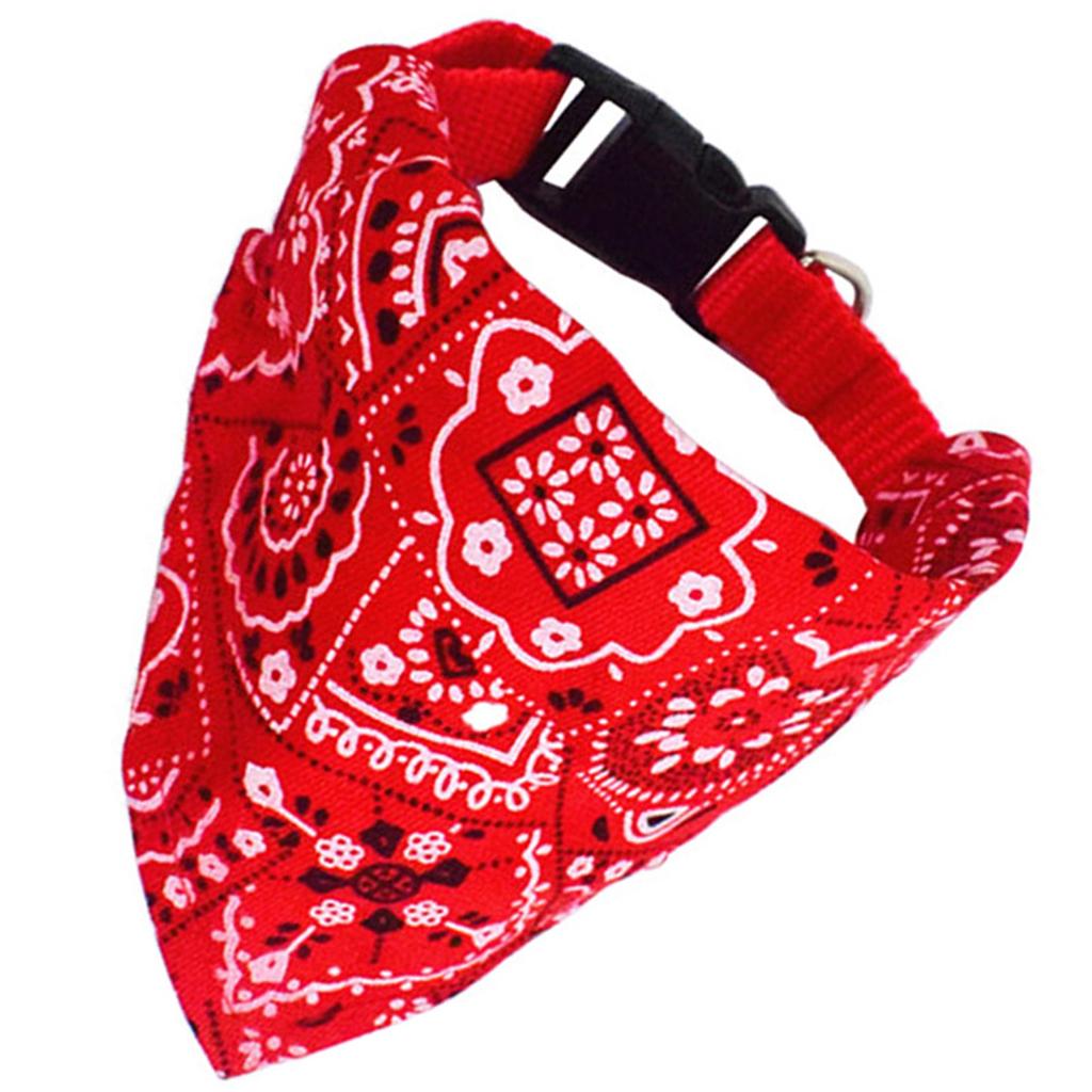 Pet Collar Bandana Adjustable Breathable Skin Friendly Triangular Print Dog Collar with Scarf for Cat Rabbit Red L