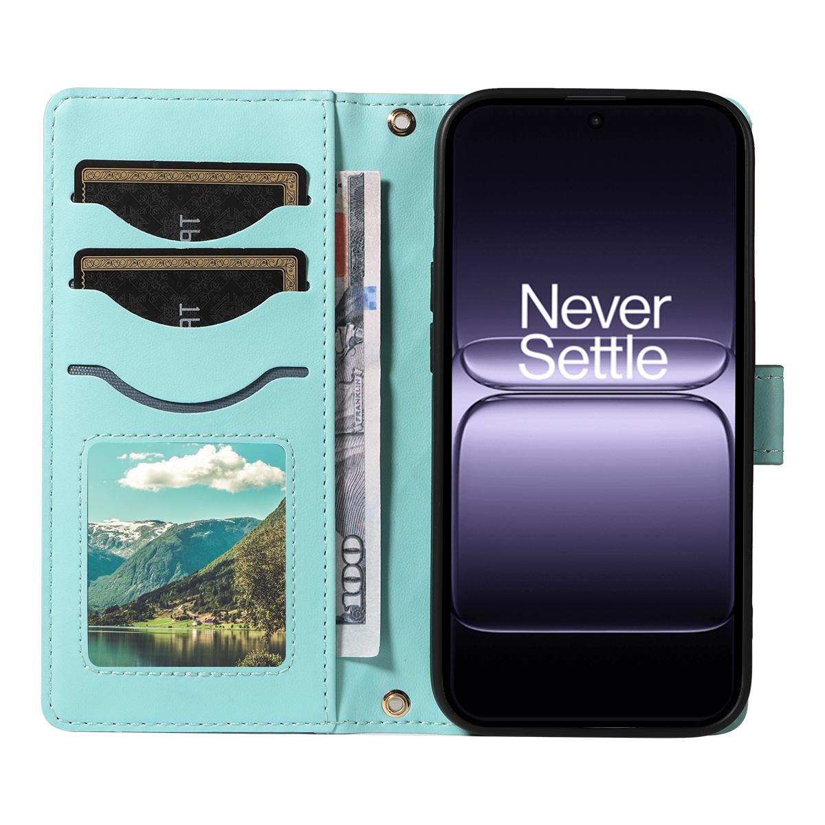 

For OnePlus 13T 5G Wallet Case Rhombus Leather Phone Cover with Strap Rose Gold