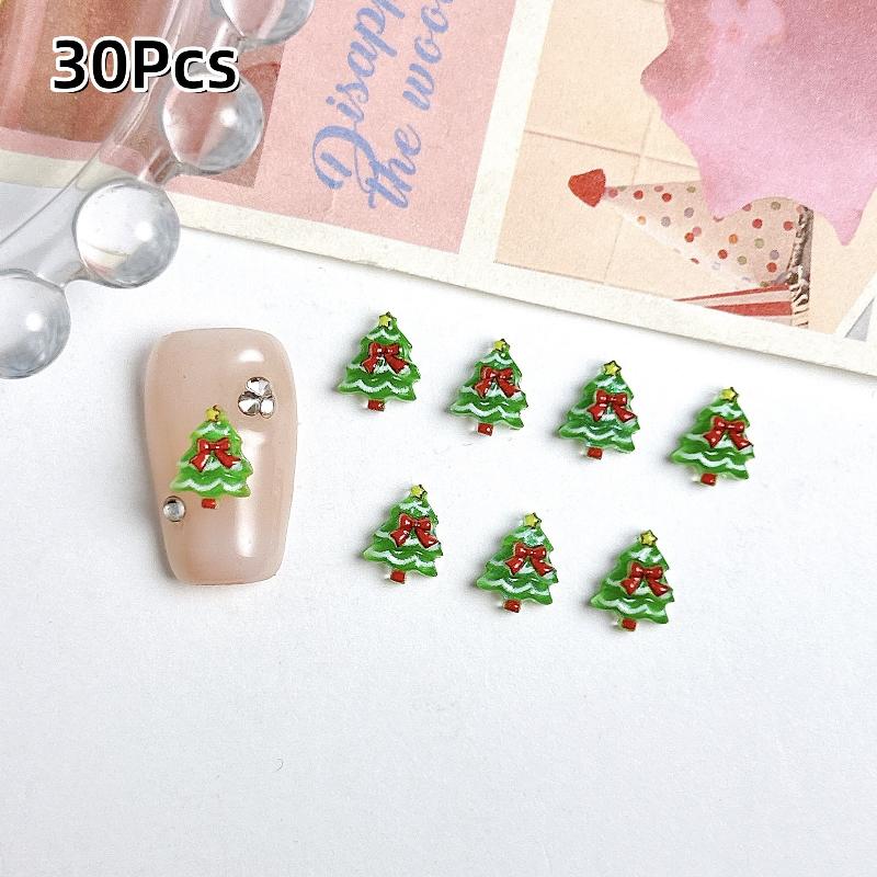 30Pcs Adorable Snowman Santa Claus Resin Nail Charms Cartoon Creative Colorful Christmas Series Nail Art Decorations Diy Nails