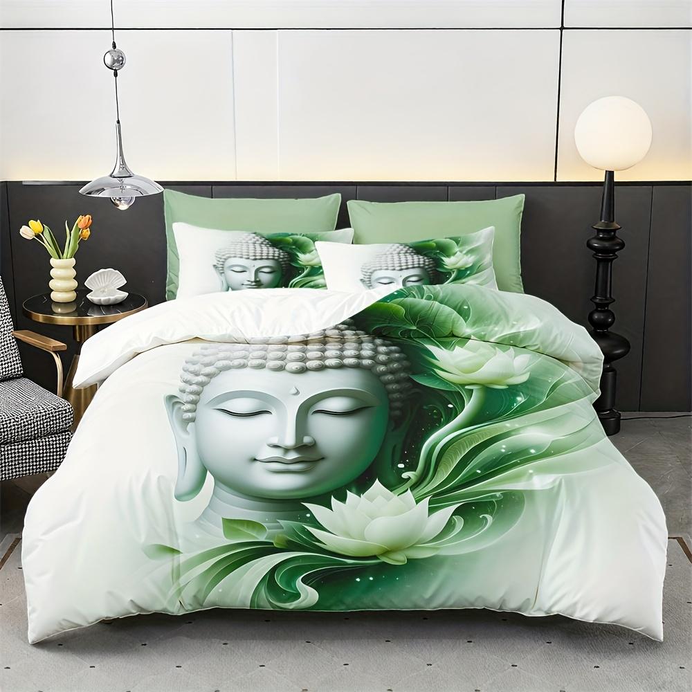 3-teiliges Buddha-Bettbezug-Set Meditations-Buddha-Statuen Muster Bettwäsche-Set Ohne Füllung Für Schlafzimmer Wohnheim Zimmer Heimdekoration Für Erwachsene