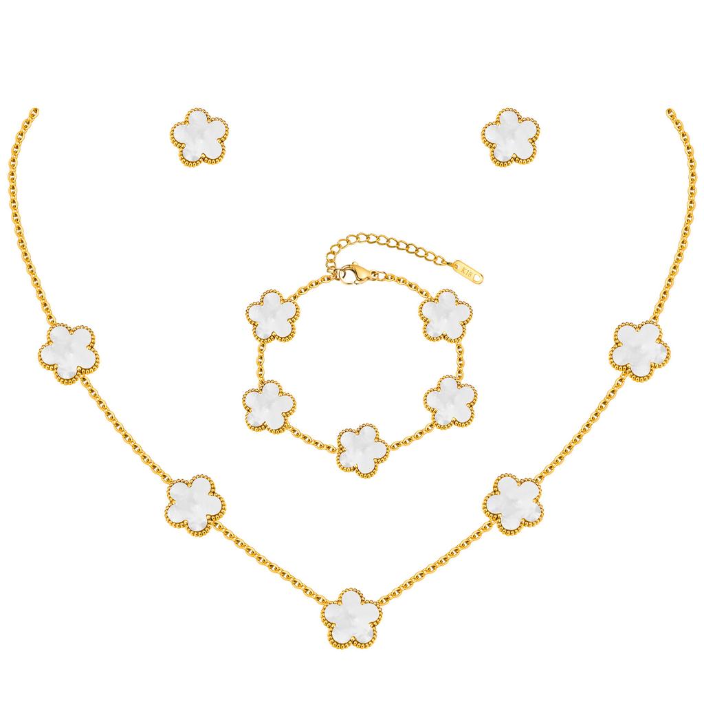 Ensemble collier, bracelet, boucles d'oreilles couleur Or 18 carats pour femmes, Pendentif fleur en acier inoxydable, Cadeau d'anniversaire pour Maman, Épouse, Petite amie
