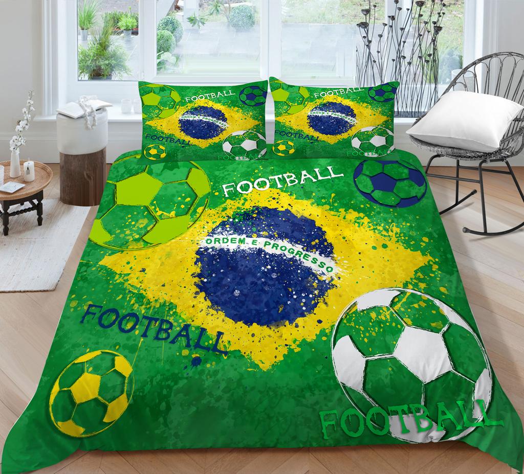 3D Football Bedding Full Size Sports Football Bedspread Set Microfiber Fabric with Zipper Washable Soft Home Decoration