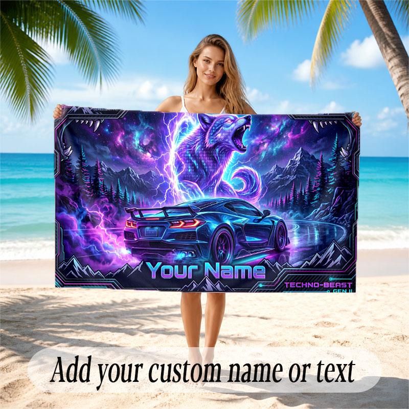 Auto-Rennsport-Thema Strandtuch Personalisiert mit individuellem Namen & Text Weich Schnelltrocknend Strandtuch zum Schwimmen Reisen 70cmx140cm(27x55inch)