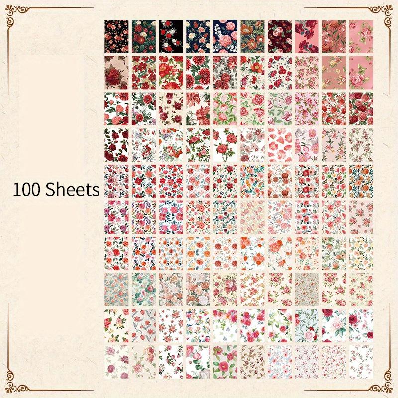 100 pcs Vintage Flowers pattern material paper DIY Decoration Scrapbook background paper for Junk Journal craft paper