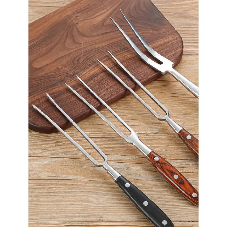 Stainless Steel Portable Outdoor BBQ Barbecue Tool with Wooden Handle, Food Meat Fork