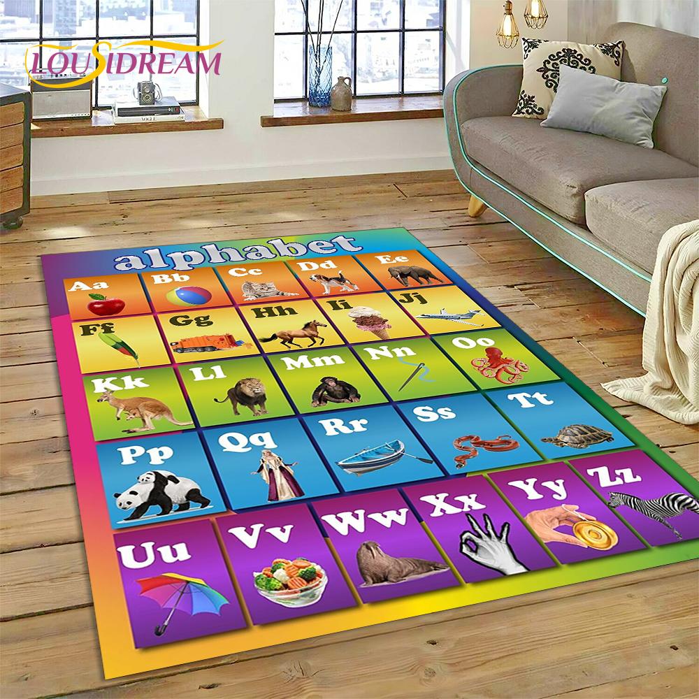 ABC Alphabet Kinder Krabbeln Frühe Bildung Cartoon Kinder Spielzimmer Bereichsteppich, Teppich für Wohnzimmer Schlafzimmer Sofa, Rutschfeste Matte