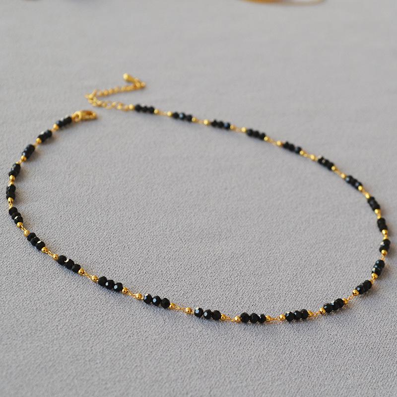French Retro Black Spinel Beaded Choker Necklace