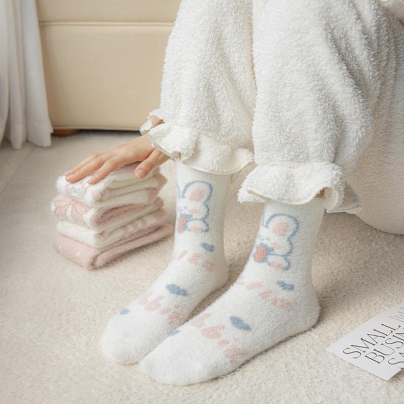 Womens Cute Fuzzy Socks Slipper Fluffier Cozy Imitation Mink Socks Thick Plush Warm Winter Home Soft Sleeping Stocking