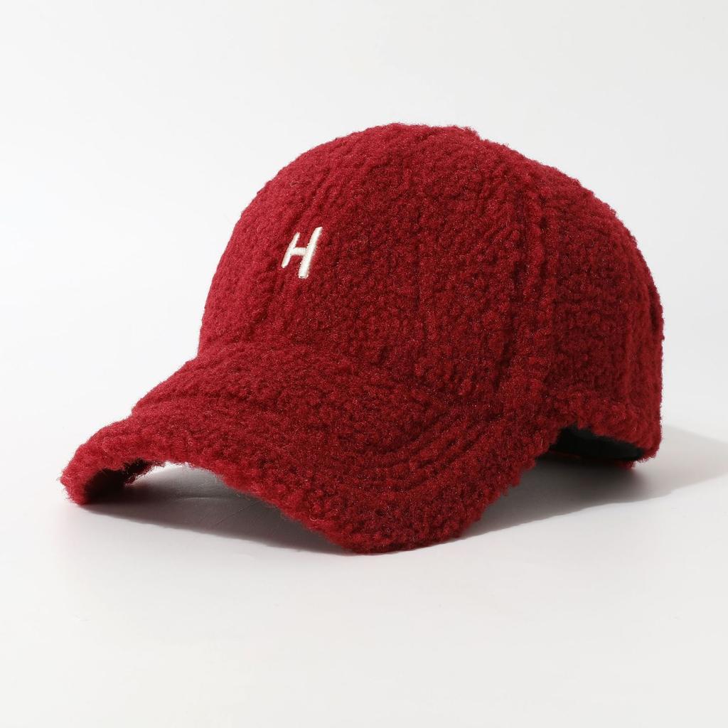 Embroidered H Letter Baseball Hat for Women In Autumn and Winter Lamb Wool Warm and Fashionable Small Peaked Hat Trendy