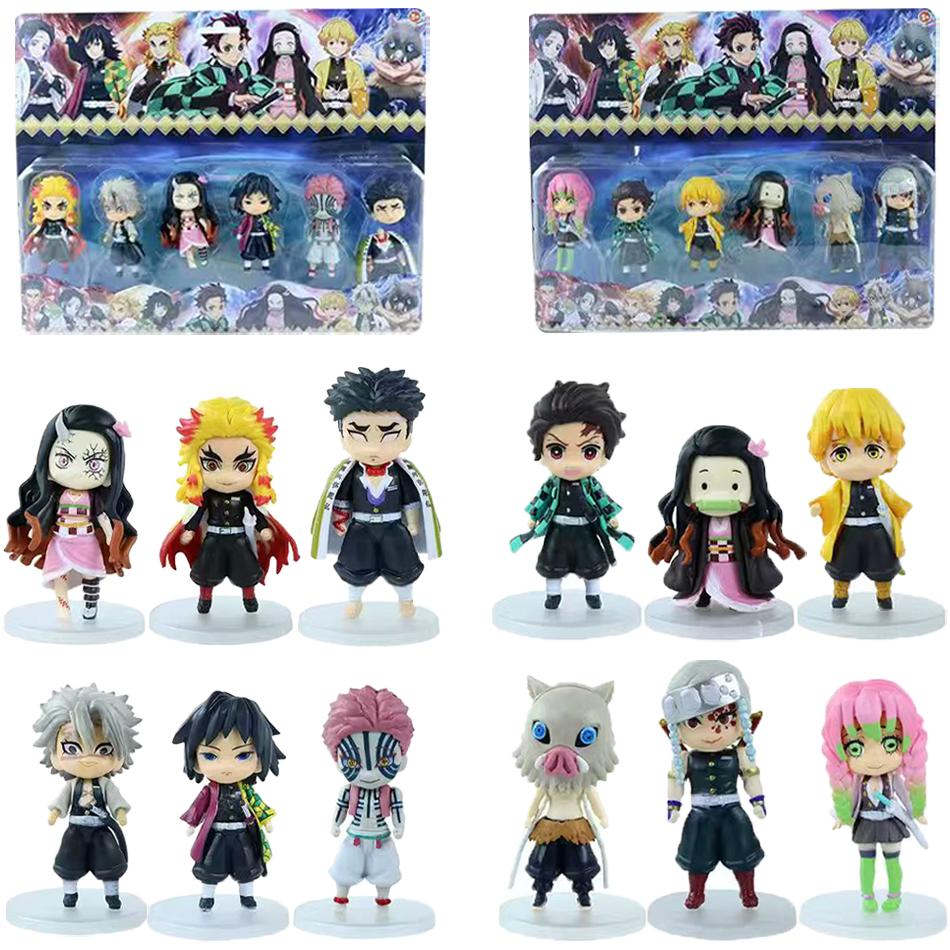 6pcs Anime Demon Slayer Figure Nezuko Tanjirou Zenitsu Inosuke Kyoujurou Giyuu Kawaii Qposket Figural PVC Model Toy Collect