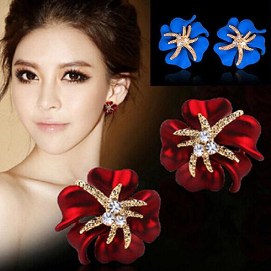 Women's Elegant Flower Starfish Charm Rhinestone Ear Studs Fashion Earrings Gift