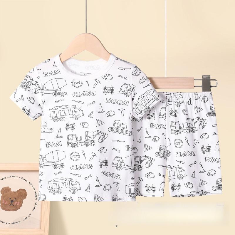 Kinder Cartoon Schlafanzug Set Bequem Atmungsaktiv Hauskleidung Für DIY Handbemalte Graffiti Kunst Kreatives Zeichnen