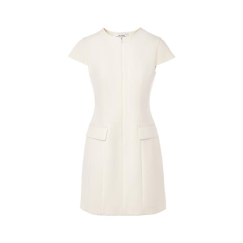LANCY Acetate Blend Round Neck Waist-Cinching Dress