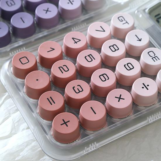 Round Mechanical Keyboard Calculator with Gradient Colors 10-Digit Large Display Cute Dopamine Style Desktop Tool for Students Office Novelty Gift