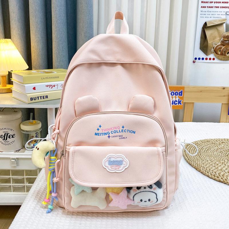 Schoolbag New Cartoon Cute Junior High School Student Backpack Female Japanese Small Fresh Solid Color Campus Schoolbag Travel Backpack