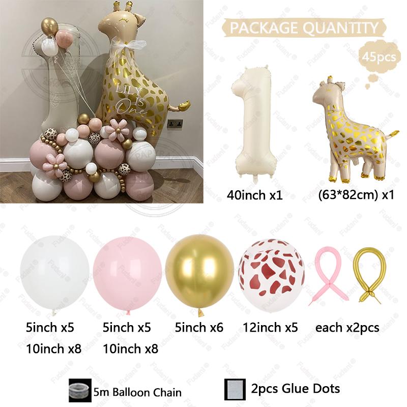 

45PCS Animal Balloons Giraffe-themed Balloon Columns 40inch Cream Digital Foil Ball Kid Birthday Baby Shower Jungle Party Globos other