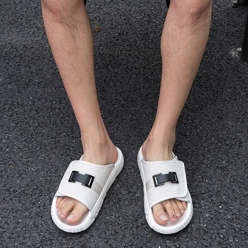 One-word Drag Men's Summer Wear Trend Casual Leather Slippers Thick-soled Non-slip Men's Beach Sandals