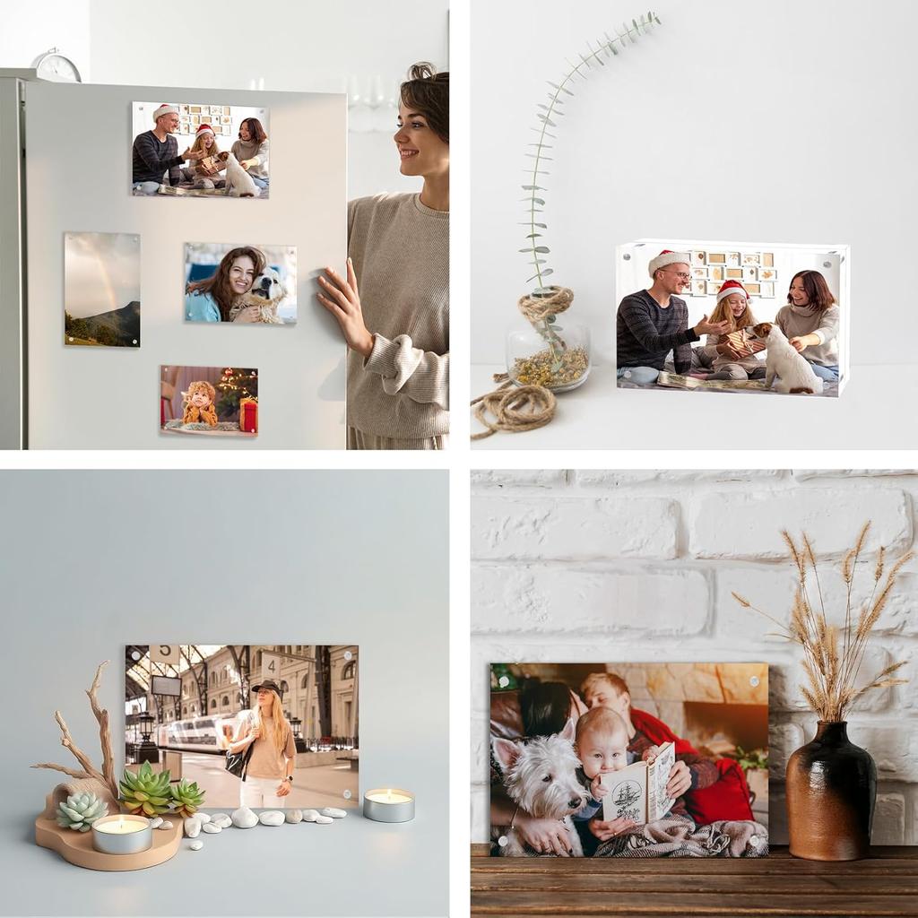 Acrylic Picture Frame 4x6, Double Sided Photo Frames for Refrigerator with Magnetic Corners, Transparent Acrylic Frame for Desk or Tabletop Display