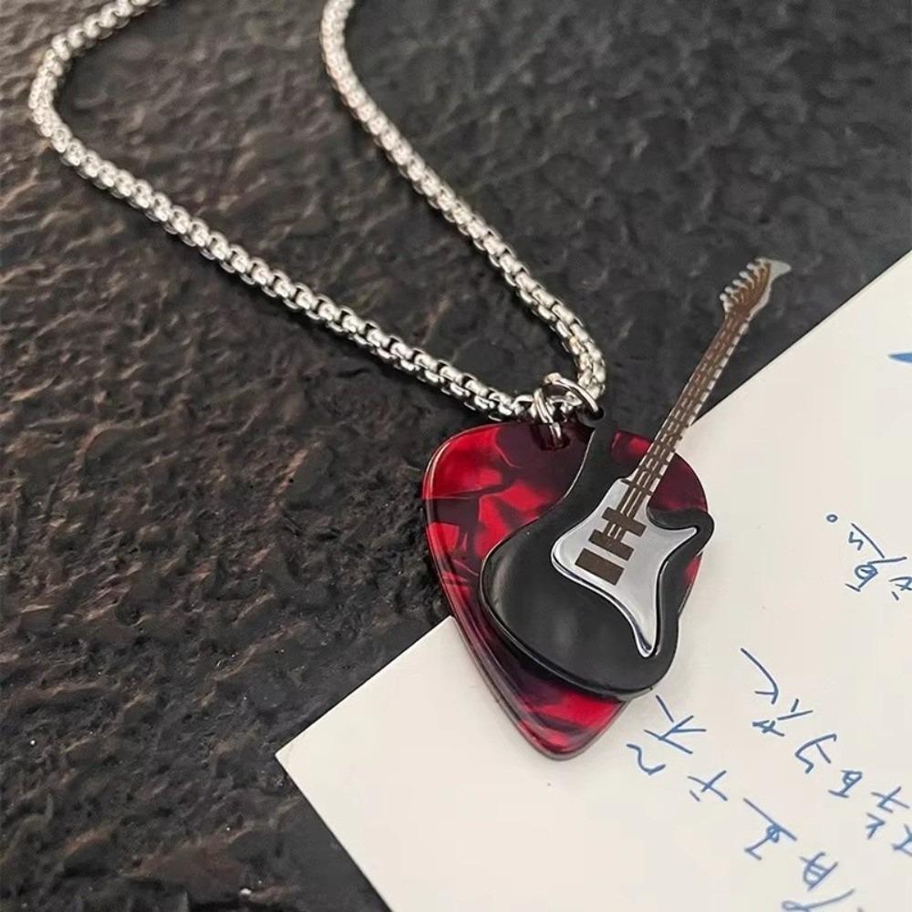 

Collar Hombre Guitar Pick Pendent Necklace Stainless Steel Chain Collier Accessories For Women Men червоний