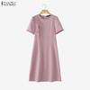 ZANZEA Abito estivo casual da donna con scollo rotondo e maniche corte