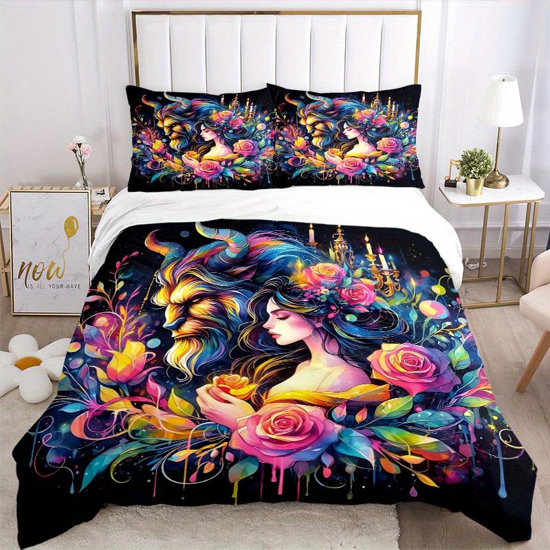 3pcs Beauty and the Beast Print Cover Set Ultra Soft, Breathable, and Comfortable Bedding with Stylish Design for Bedroom and Guest Room Decor 1