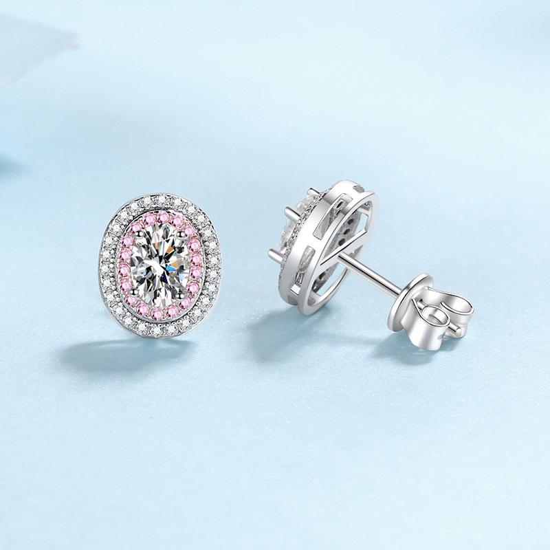 High-quality S925 sterling silver earrings, one-carat moissanite earrings, micro-paved pink zircon earrings, sweet and girly
