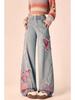 Plus Size Butterfly Patchwork High-Waist Jeans - Chic Women's Wide-Leg Summer Pants