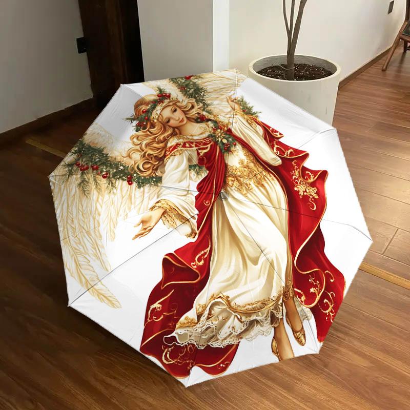 1pc Angel Christmas Pattern Umbrella  Automatic Opening and Closing Umbrella, High quality Umbrella, Ideal Gift for Her 283