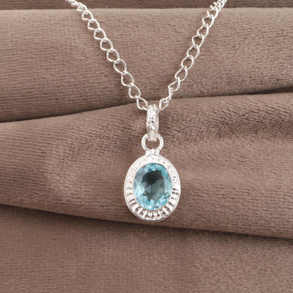 Sky Blue Topaz Gemstone Pendant, Handmade Gorgeous Jewelry, 925 Sterling Silver Jewelry, Everyday Pendant For Wedding Gift