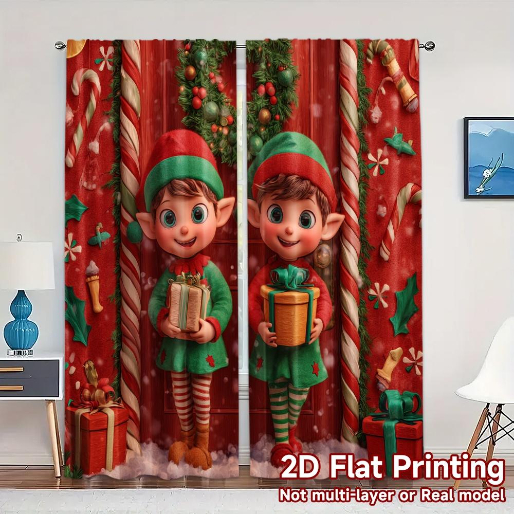

2D Flat Printing JIT 2pcs Curtains (Without Rod) Elf Gift Exchange Modern Curtain Modern Yarn Curtains Versatile All Ldeal for 100*130 HOOK 1pcs