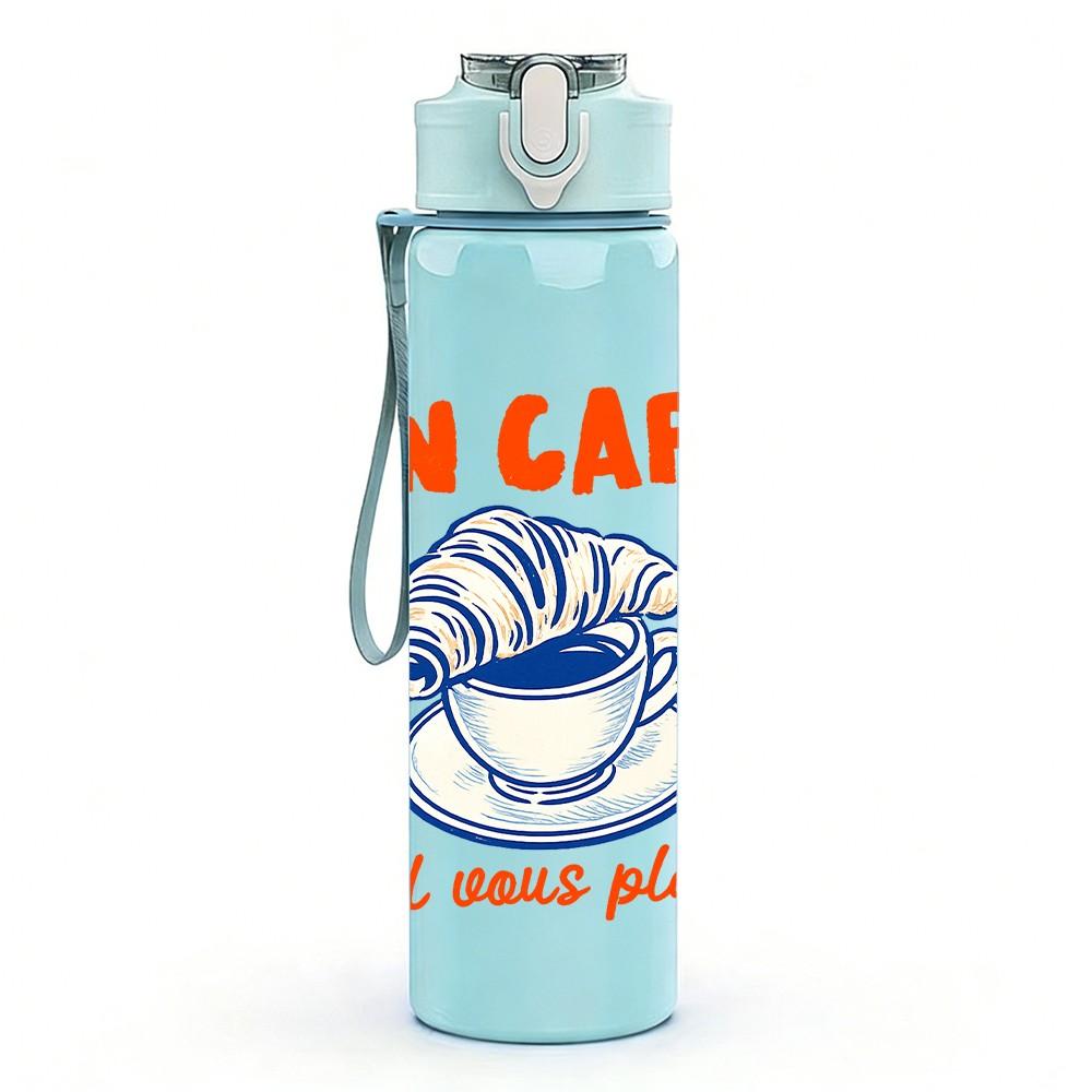1PC Un Cafe Coffee Cup Quote Print 750ml Color Plastic Sports Water Bottle Leakproof Flip Straw Lid Suitable for Sports Office Home Use