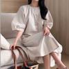 New Arrivals Open Run Women Picnic Style Balloon Sleeve Button Design Round Neck