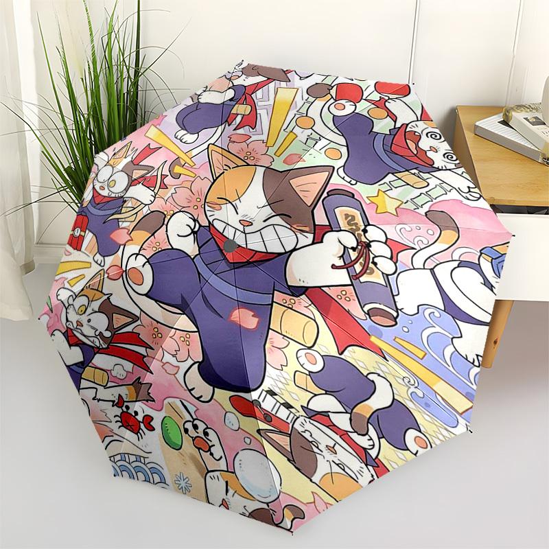 

1pc Neko Atsume Ninja Cats Outdoor Umbrella - Automatic Opening & Closing, Portable 3-Fold Design with Iron Frame - Perfect Gift for Fans, Travelers,