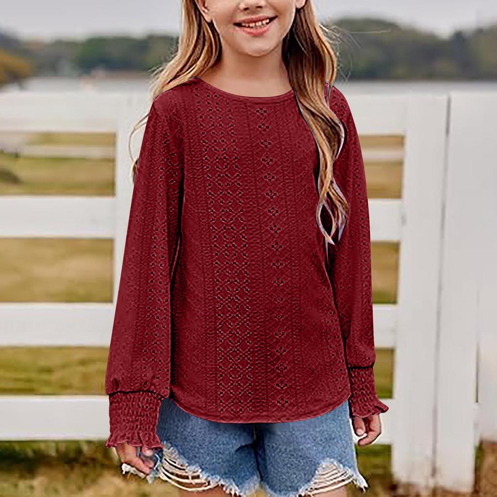 Children's Round-neck Pullover Long-sleeved Hollowed-out Girls' T-shirt Top