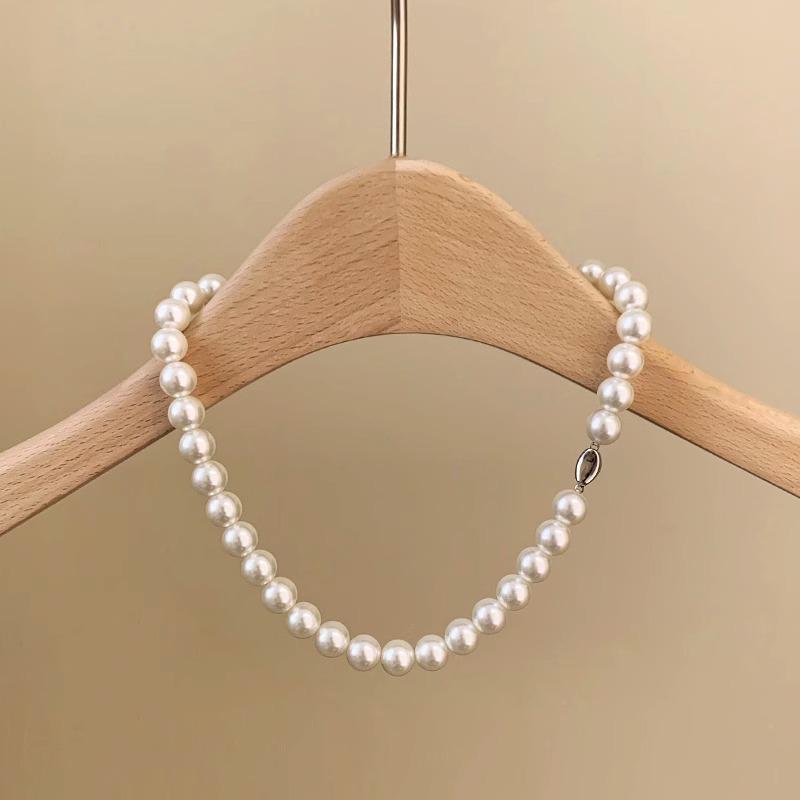 

Ожерелье из нержавеющей стали с серым стеклянным жемчугом: Ретро, Простая Модная Ключичная Цепочка