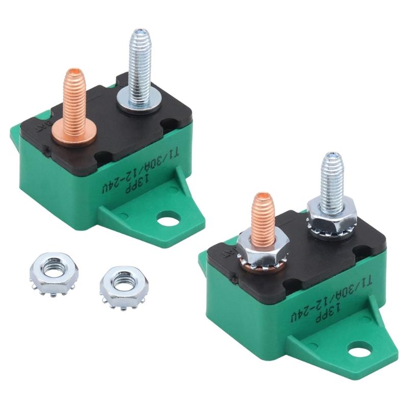 2PCS 30A Auto Resetting Circuit Breaker Red Protective Boot 6-28VDC Application Plastic Body With Fixed Wing Mounts