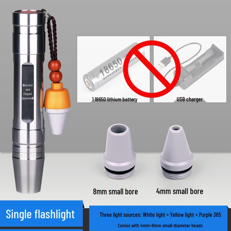 Four-Light Flashlight for Jade & Stone ID: Strong Light for Jewelry & Jadeite, Pro Identification, Blue & Purple Light
