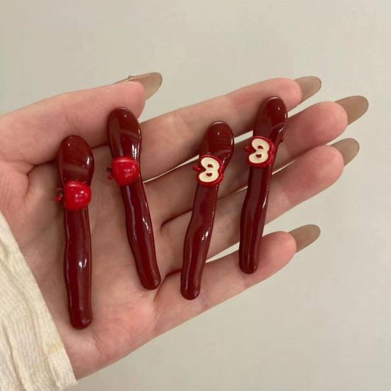 2Pcs Girl Hairpins Three-Dimensional Fruit Design Glossy Resin Texture Fix Broken Hair Slender