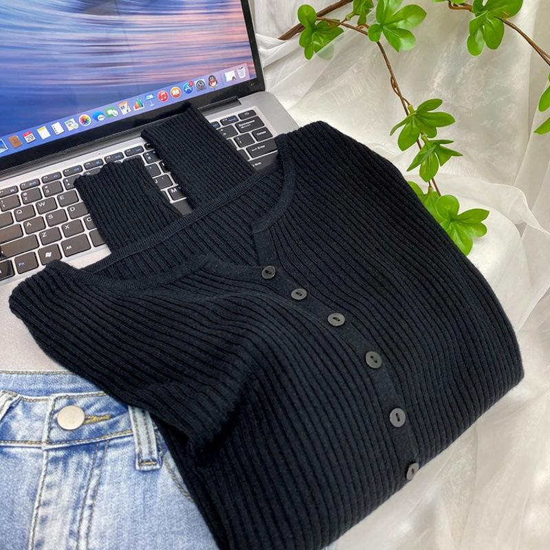 

Gentle subtotal feeling new long-sleeved knitted cardigan women s spring and autumn short slim-fit jacket top average size чёрный